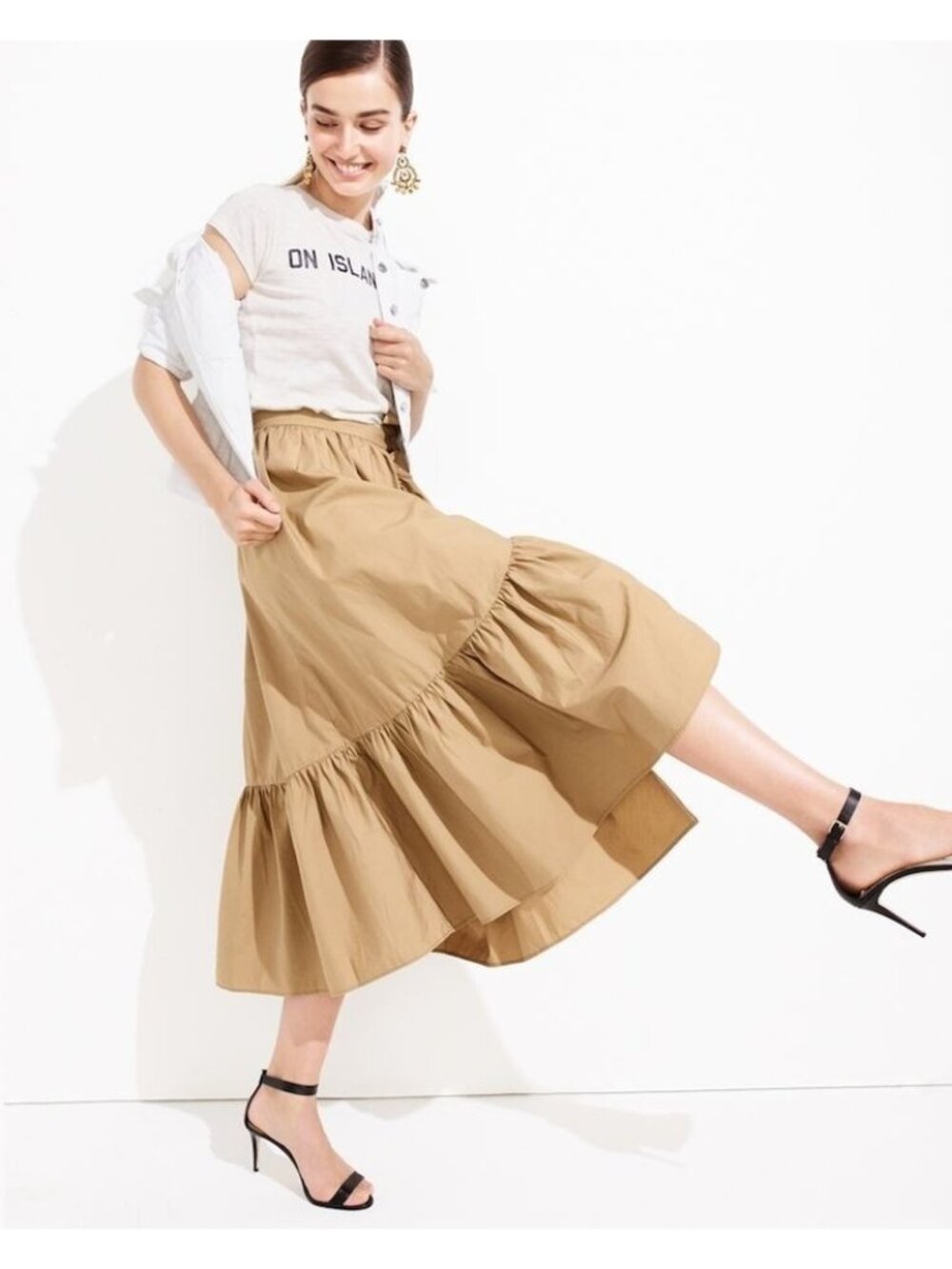 NWT J.Crew Ruffle Wrap Skirt in Honey Brown Cotton Poplin 8